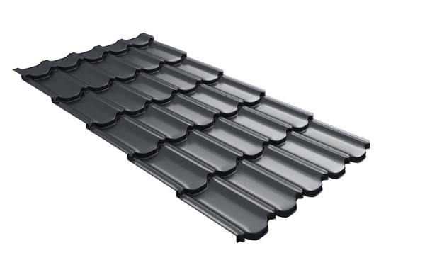 Металлочерепица квинта плюс с 3D резом 0,5 Satin RAL 7024 мокрый асфальт купить в Севастополе